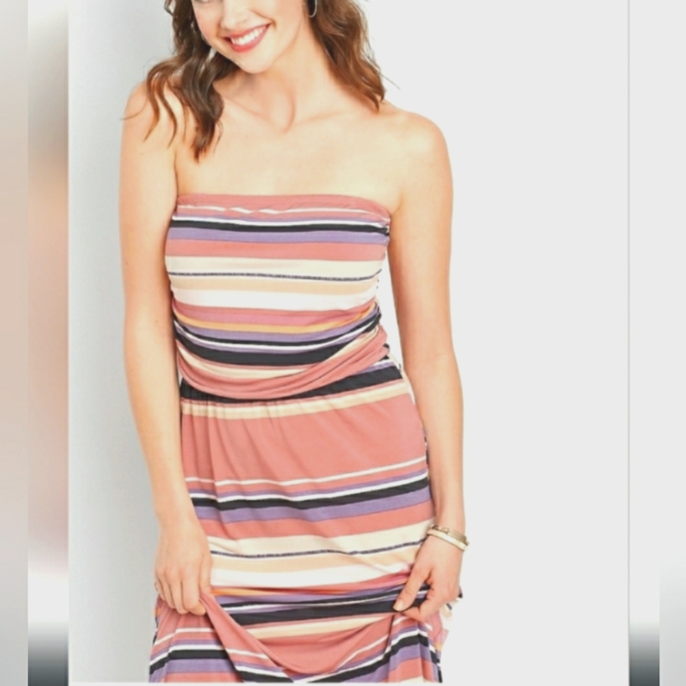 Maurices Purple Striped Tube Top/ Spaghetti Strap Maxi Dress Women's Size XL